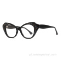 Mulheres Rhinestone Diamond Acetate Ópluos Óculos Ópticos